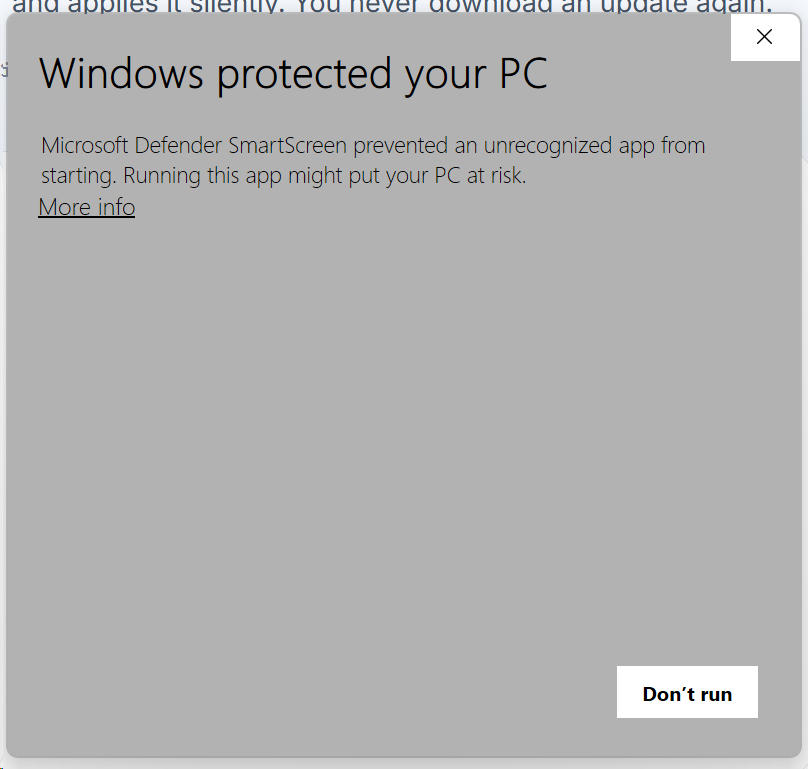 Windows protected your PC; click More info